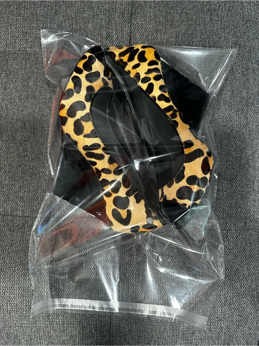 Calvin Klein Leopard Print Wedge Pumps - Black & Tan Size 6.5 real calfskin